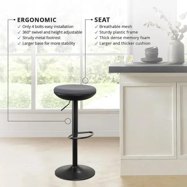 Alt view image 4 of 7 - Standing Desk Chair, Ergonomic Office Stool Adjustable Height, Round 360° Swivel Sit Perching Stool Without Backrest for Bedroom, Kitchen, Living Room (Grey)