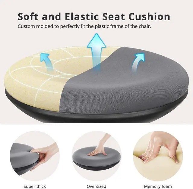 Alt view image 5 of 7 - Standing Desk Chair, Ergonomic Office Stool Adjustable Height, Round 360° Swivel Sit Perching Stool Without Backrest for Bedroom, Kitchen, Living Room (Grey)