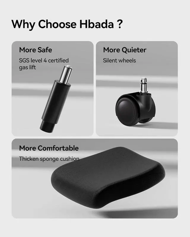 Alt view image 7 of 7 - Hbada P1 Ergonomic Office Chair, Desk Chair with Adjustable Lumbar Support, Home Office Desk Chair with 2D Headrest, Flip-up Armrest, Swivel Computer Chair, Black