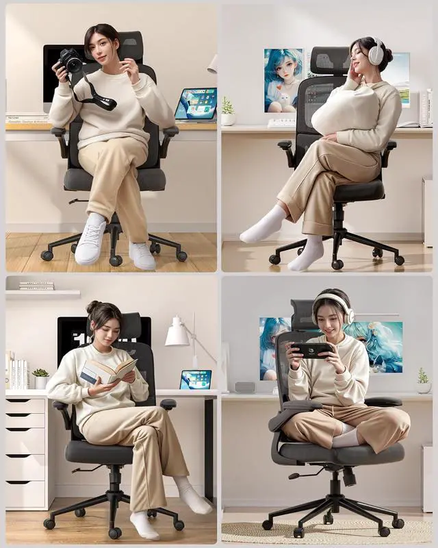 Alt view image 2 of 7 - Hbada P1 Ergonomic Office Chair, Desk Chair with Adjustable Lumbar Support, Home Office Desk Chair with 2D Headrest, Flip-up Armrest, Swivel Computer Chair, Black