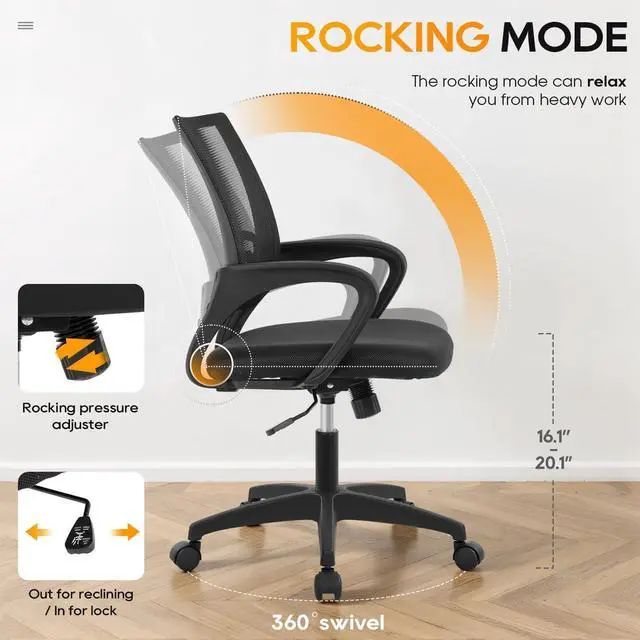 Alt view image 4 of 7 - Home Office Chair Ergonomic Desk Chair Mid-Back Mesh Computer Chair Lumbar Support Comfortable Executive Adjustable Rolling Swivel Task Chair with Armrests(Black)