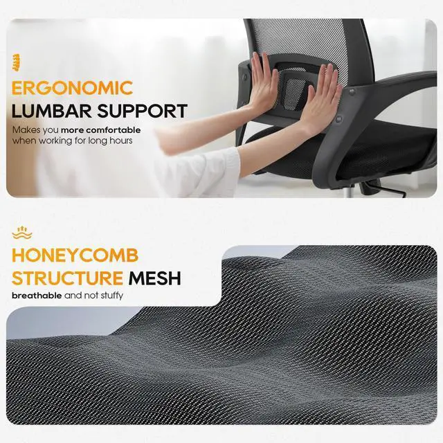 Alt view image 5 of 7 - Home Office Chair Ergonomic Desk Chair Mid-Back Mesh Computer Chair Lumbar Support Comfortable Executive Adjustable Rolling Swivel Task Chair with Armrests(Black)