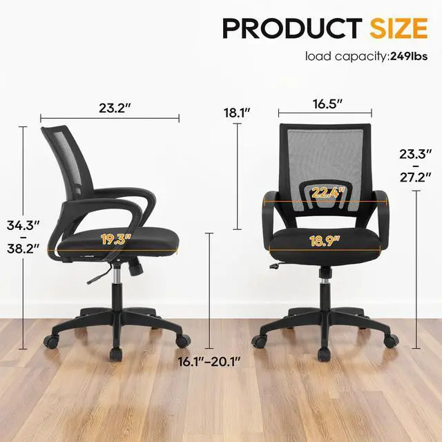 Alt view image 6 of 7 - Home Office Chair Ergonomic Desk Chair Mid-Back Mesh Computer Chair Lumbar Support Comfortable Executive Adjustable Rolling Swivel Task Chair with Armrests(Black)