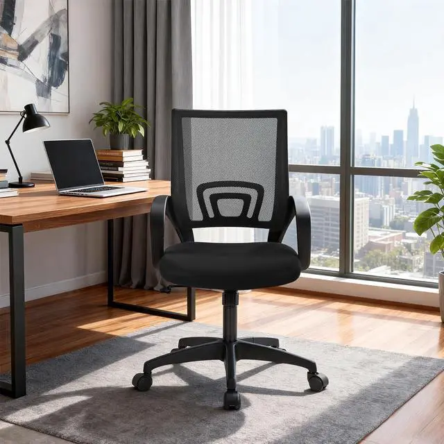 Alt view image 7 of 7 - Home Office Chair Ergonomic Desk Chair Mid-Back Mesh Computer Chair Lumbar Support Comfortable Executive Adjustable Rolling Swivel Task Chair with Armrests(Black)