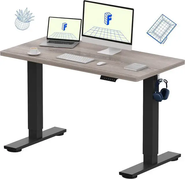 Main image of FLEXISPOT EN1 Whole-Piece Standing Desk 48 x 24 Inches Height Adjustable Electric Desk Sit Stand Desk Home Office Desks (Black Frame + Gray Wood Grain Top, 2 Packages)