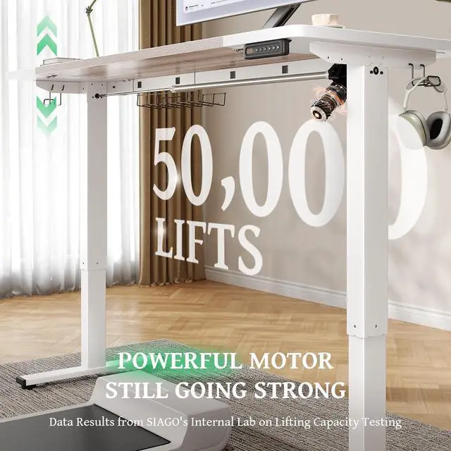 Alt view image 5 of 7 - SIAGO Electric Standing Desk Adjustable - 63 x 24 Inch Sit Stand up Desk with Cable Management - 3 Memory Preset Adjustable Height Table