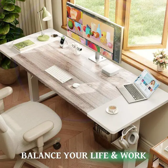 Alt view image 2 of 7 - SIAGO Electric Standing Desk Adjustable - 63 x 24 Inch Sit Stand up Desk with Cable Management - 3 Memory Preset Adjustable Height Table