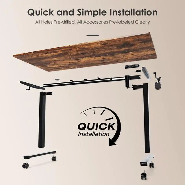 Alt view image 4 of 7 - Monomi Electric Height Adjustable Standing Desk, 48x24 Inches Ergonomic Home Office Sit/Stand Up Desk (Black Steel Frame/Rustic Brown Top)