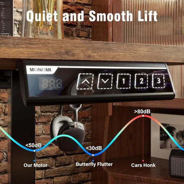 Alt view image 5 of 7 - Monomi Electric Height Adjustable Standing Desk, 48x24 Inches Ergonomic Home Office Sit/Stand Up Desk (Black Steel Frame/Rustic Brown Top)