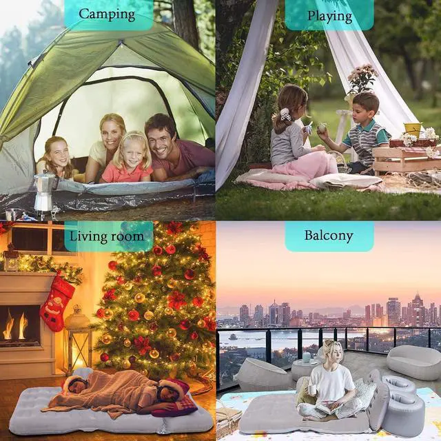 Alt view image 3 of 6 - SAYGOGO Inflatable Travel Mattress - Thickened Camping Bed Sleeping Pad with Air Pump, 2 Pillows for SUV, Sedan, Pickup Back Seat - Grey