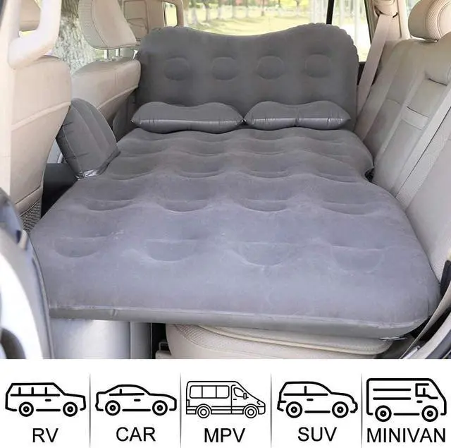 Alt view image 5 of 6 - SAYGOGO Inflatable Travel Mattress - Thickened Camping Bed Sleeping Pad with Air Pump, 2 Pillows for SUV, Sedan, Pickup Back Seat - Grey