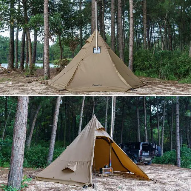 Alt view image 4 of 7 - FIREHIKING Camping Hot Tent 2-4 Person Teepee Tent with Stove Jack for Backpacking Hunting