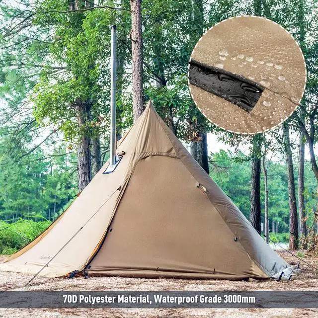 Alt view image 6 of 7 - FIREHIKING Camping Hot Tent 2-4 Person Teepee Tent with Stove Jack for Backpacking Hunting