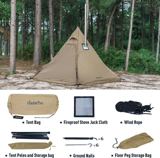 Alt view image 7 of 7 - FIREHIKING Camping Hot Tent 2-4 Person Teepee Tent with Stove Jack for Backpacking Hunting