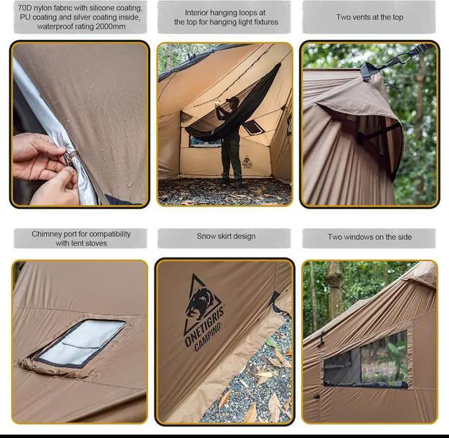 Alt view image 3 of 7 - OneTigris COZSHACK Hot Tent, Large Spacious 4 Person Tent with Stove Jack, Windproof Waterproof Tent for Wood Stove Bushcraft Camping Travel Truck Family