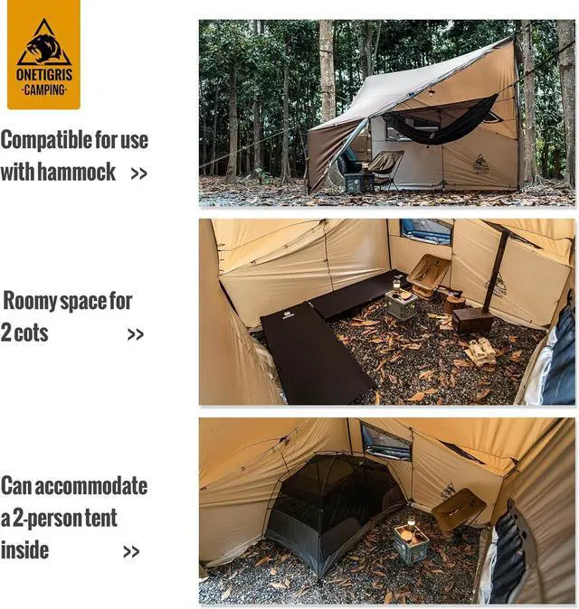 Alt view image 5 of 7 - OneTigris COZSHACK Hot Tent, Large Spacious 4 Person Tent with Stove Jack, Windproof Waterproof Tent for Wood Stove Bushcraft Camping Travel Truck Family
