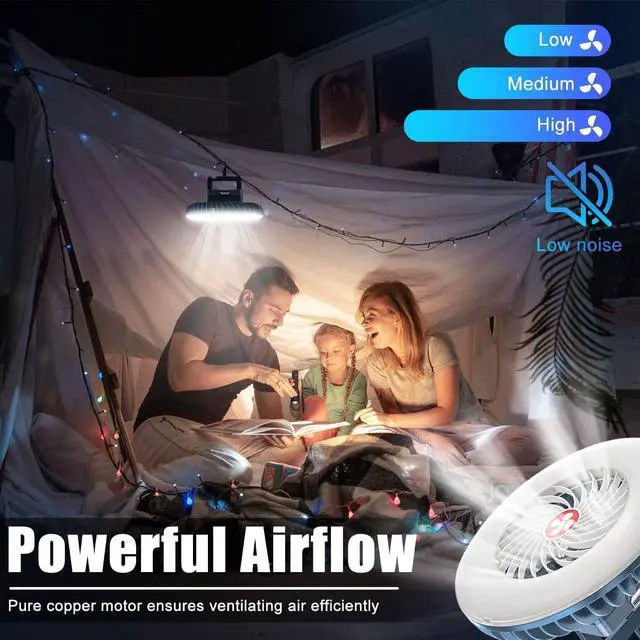 Alt view image 2 of 6 - Portable Camping Fan with LED Lantern XTAUTO USB Rechargeable Waterproof Tent Fan with Hanging Hook Magnet Survival Kits for Indoor Outdoor Hiking Car Office Desk Outdoor Emergency Power Outage 2-pack