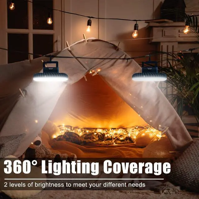 Alt view image 3 of 6 - Portable Camping Fan with LED Lantern XTAUTO USB Rechargeable Waterproof Tent Fan with Hanging Hook Magnet Survival Kits for Indoor Outdoor Hiking Car Office Desk Outdoor Emergency Power Outage 2-pack