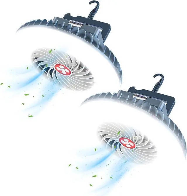 Main image of Portable Camping Fan with LED Lantern XTAUTO USB Rechargeable Waterproof Tent Fan with Hanging Hook Magnet Survival Kits for Indoor Outdoor Hiking Car Office Desk Outdoor Emergency Power Outage 2-pack