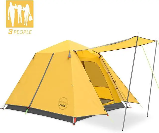 Alt view image 6 of 6 - KAZOO Camping Tents 3 Person Waterproof Instant Tents 3 People Cabin Tent Easy Setup with Sun Shade Automatic Aluminum Pole