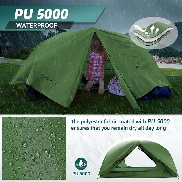 Alt view image 3 of 7 - Clostnature Taurus 2 Person Backpacking Tent - Lightweight Two Person Tent for Backpacking, Easy Set Up Waterproof Camping Tent for Adults, Kids, Scouts, Large Size Outdoor, Hiking Gear