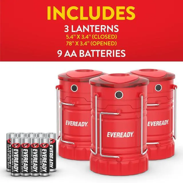 Alt view image 7 of 7 - Eveready LED Camping Lantern 360 PRO (3-Pack), Super Bright Tent Lights, Rugged IPX4 Water Resistant LED Lanterns, 100 Hour Run-time (Batteries Included)
