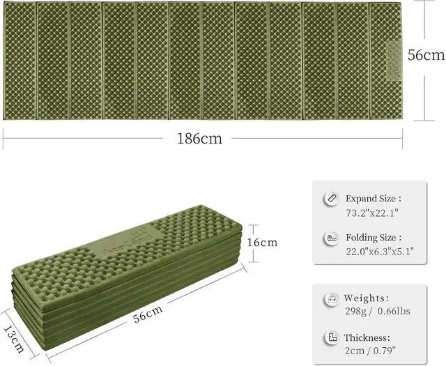Alt view image 2 of 6 - AceCamp Portable Foam Sleeping Pad, Full Length Accordion Sleeping Mat for Camping & Hiking, Lightweight, Soft & Compact Cushion for Sleeping Bag, Comfort, Tent, Rocky Terrain