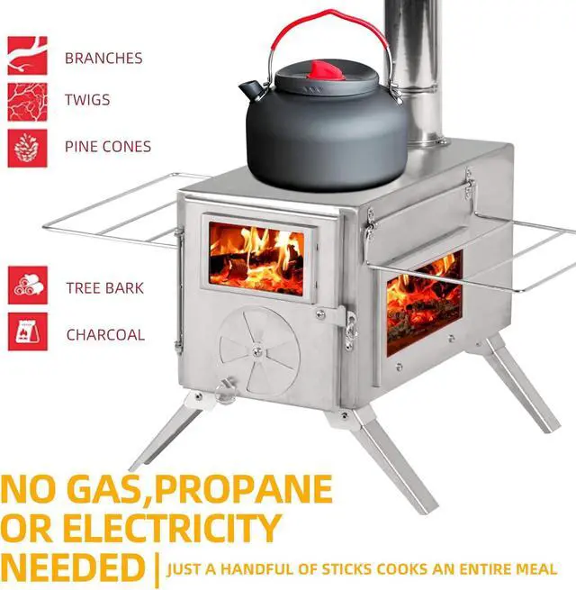 Alt view image 5 of 7 - GRAVFORCE Camping Wood Stove, Outdoor Tent Stove, Portable Wood Burning Stove with Chimney Pipes, Stainless Steel Tent Heater for Camping, Heating and Cooking