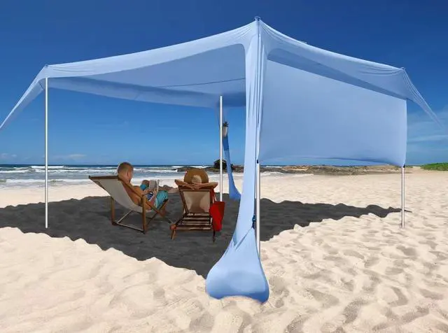 Main image of Beach Canopy Tent Shade with Sidewalls 10x10FT, 6.6FT Tall, UPF50+ Sun Shelter, Windproof & Water Resistant, Includes Guylines Sand Shovel Stability Poles, Easy Up for Beach Outdoor Camping Backyard