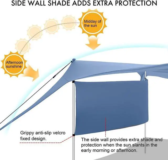 Alt view image 2 of 6 - Beach Canopy Tent Shade with Sidewalls 10x10FT, 6.6FT Tall, UPF50+ Sun Shelter, Windproof & Water Resistant, Includes Guylines Sand Shovel Stability Poles, Easy Up for Beach Outdoor Camping Backyard