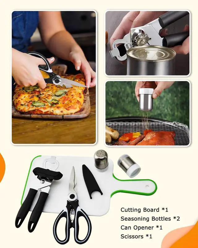 Alt view image 4 of 7 - Camping Cooking Set - Camping Utensil Set Car Camping Cooking Essentials Gear for Camp Kitchen Cooking and Grilling, Stainless Steel & Silicone Ideal Gift for RV Tent Camper, Picnics, BBQs