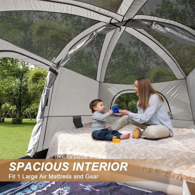 Alt view image 3 of 7 - 4-6 Person Camping Tent, Large Family Cabin Tents with Porch & Rainfly, Double Layer Waterproof Glamping Tent with 2 Rooms 2 Doors, Portable Big Tents for Outdoor Camping Hiking Party