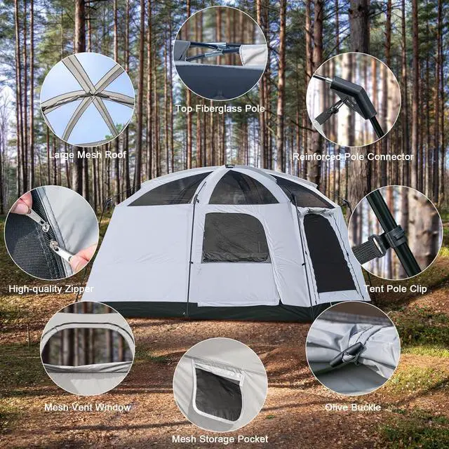 Alt view image 5 of 7 - 4-6 Person Camping Tent, Large Family Cabin Tents with Porch & Rainfly, Double Layer Waterproof Glamping Tent with 2 Rooms 2 Doors, Portable Big Tents for Outdoor Camping Hiking Party