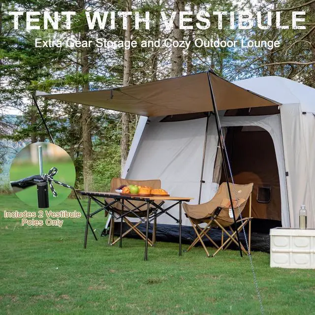 Alt view image 6 of 7 - 4-6 Person Camping Tent, Large Family Cabin Tents with Porch & Rainfly, Double Layer Waterproof Glamping Tent with 2 Rooms 2 Doors, Portable Big Tents for Outdoor Camping Hiking Party