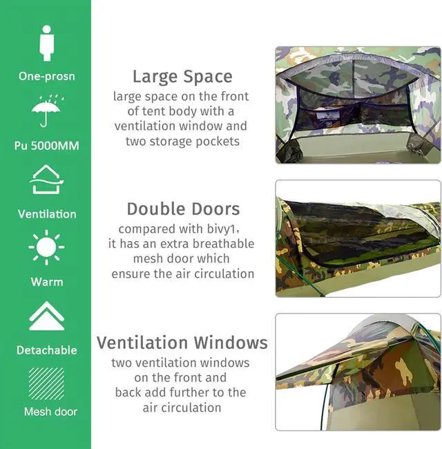 Alt view image 4 of 7 - GEERTOP Ultralight Single Person Bivy Tent for Camp Waterproof 1 Man Tent for Camping Hiking Backpacking Hunting Outdoor Survival Gear - Easy Set Up