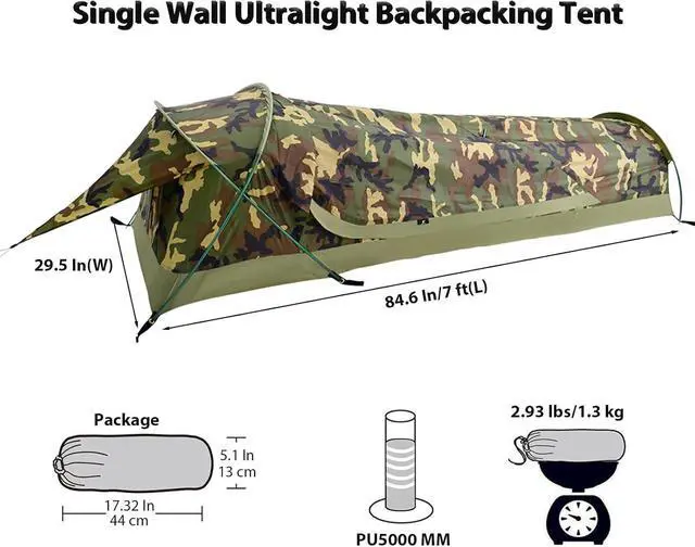 Alt view image 5 of 7 - GEERTOP Ultralight Single Person Bivy Tent for Camp Waterproof 1 Man Tent for Camping Hiking Backpacking Hunting Outdoor Survival Gear - Easy Set Up