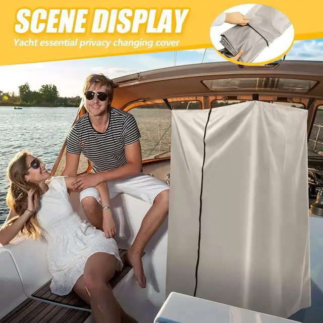 Alt view image 6 of 7 - Boats Privacy Curtain Changing Room with Bag Portable Privacy Tent Easy Up Pontoon Enclosure Partition for Pontoons Boat Hanging Tent 27" W x 30" D x 72" H(Beige)