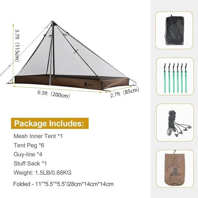 Alt view image 3 of 7 - OneTigris Mesh Teepee Tent, Ultralight 1 Person Screen Room with Waterproof Bathtub Floor for Outdoor Camping Hiking Backpacking Bushcraft Tarp Hot Tent Shelter