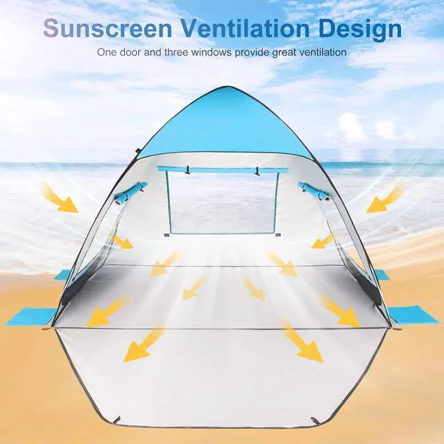 Alt view image 4 of 7 - TOBTOS UPF 50+ Pop Up Beach Tent, Easy Set Up Beach Umbrella, Sun Shelter for 2-3 People UV Protection Portable Sunshade, Baby Canopy Cabana, Lightweight with Carry Bag