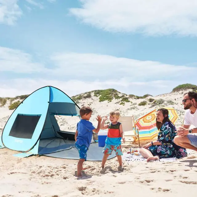 Alt view image 7 of 7 - TOBTOS UPF 50+ Pop Up Beach Tent, Easy Set Up Beach Umbrella, Sun Shelter for 2-3 People UV Protection Portable Sunshade, Baby Canopy Cabana, Lightweight with Carry Bag