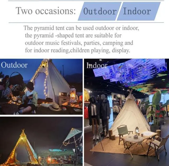 Alt view image 4 of 7 - Latourreg 2 Person Outdoor Camping of 2M Canvas Camping Pyramid Tent Large Adult Teepee Pagoda Tent