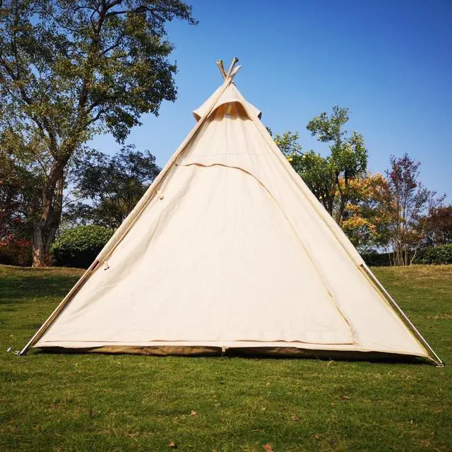 Alt view image 3 of 7 - Latourreg 2 Person Outdoor Camping of 2M Canvas Camping Pyramid Tent Large Adult Teepee Pagoda Tent