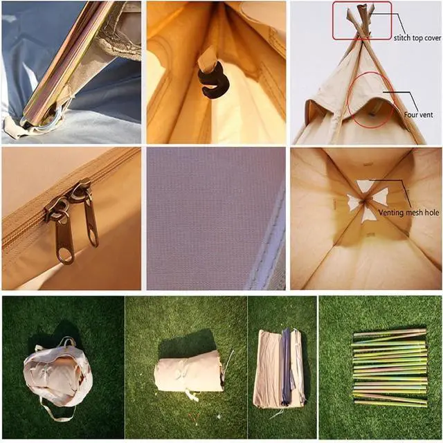 Alt view image 7 of 7 - Latourreg 2 Person Outdoor Camping of 2M Canvas Camping Pyramid Tent Large Adult Teepee Pagoda Tent