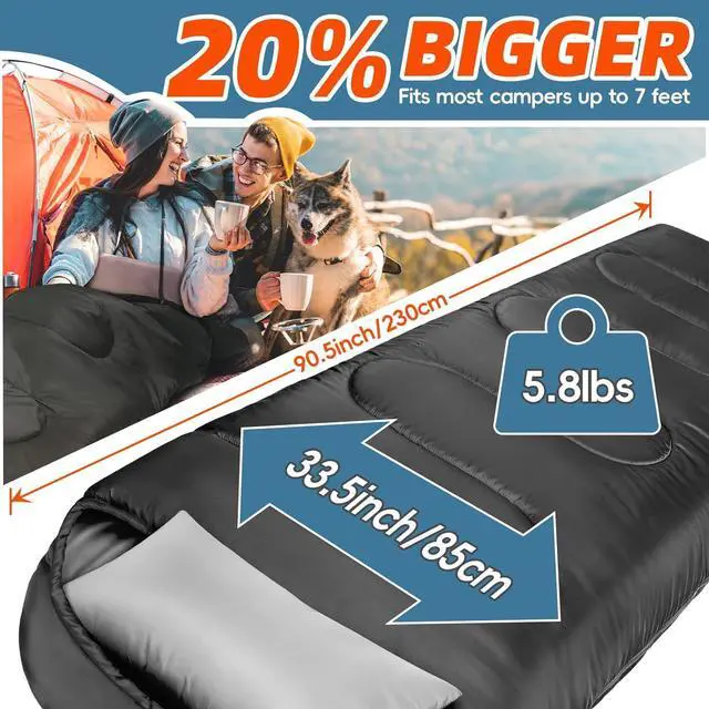 Alt view image 2 of 6 - MEREZA 0 Degree Winter Sleeping Bag for Adults Kids with Pillow, Cold Weather Sleeping Bag for 4 Season Camping Hiking Backpacking Sleeping Bags for Big and Tall