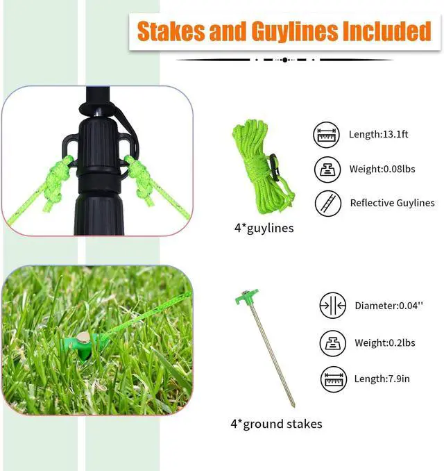 Alt view image 5 of 6 - AYAMAYA Tarp Poles - Telescoping Camping Tent Poles Replacement, Upgraded 4-Section Heavy Duty Aluminum Rods with Stakes & Guylines for Tents, Rain Fly, Camping Shelter, Awning Canopy RV Car, Set of 2