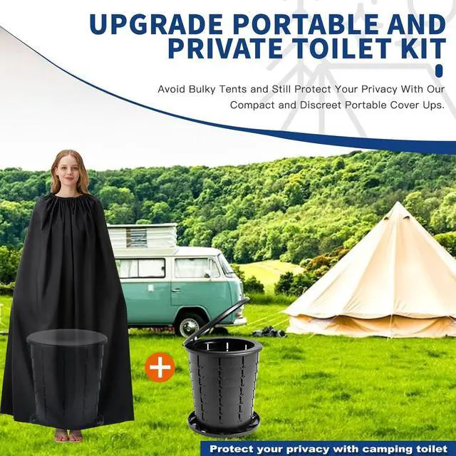 Alt view image 3 of 7 - Portable Toilet Kit for Adults, Retractable Camping Toilet with Wearable Privacy Tent Outdoor Travel Toilet with Privacy Shelters Folding XL Potty with Adjustable Height for Hiking,Car,RV