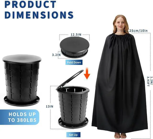 Alt view image 4 of 7 - Portable Toilet Kit for Adults, Retractable Camping Toilet with Wearable Privacy Tent Outdoor Travel Toilet with Privacy Shelters Folding XL Potty with Adjustable Height for Hiking,Car,RV