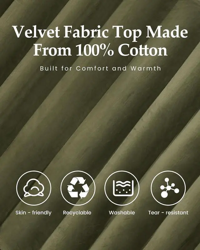Alt view image 2 of 7 - Inflatable Sleeping Pad for Camping, Extra-Thick 4.75" Single Air Mattress with Soft Velvet Top, Machine Washable, Family Lightweight 4-Season Pad for Traveling & Hiking, Green