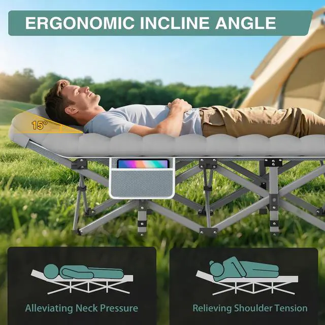 Alt view image 4 of 7 - ZENPETIO 28In Folding Camping Cot for Adult, Portable Sleeping Cot with Mattress, Outdoor Heavy Duty Cot Bed for Camp with Carry Bag for Home, Office, Camp, Travel, Vacation(Max Loading 500lbs)
