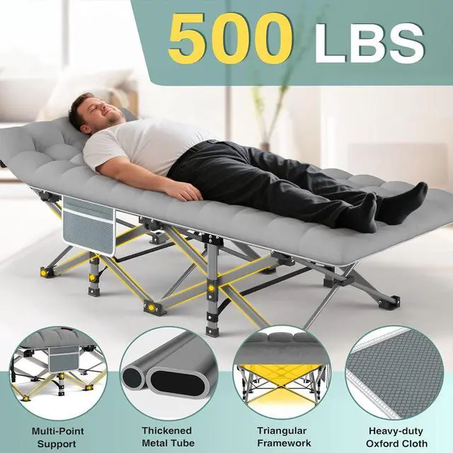 Alt view image 5 of 7 - ZENPETIO 28In Folding Camping Cot for Adult, Portable Sleeping Cot with Mattress, Outdoor Heavy Duty Cot Bed for Camp with Carry Bag for Home, Office, Camp, Travel, Vacation(Max Loading 500lbs)